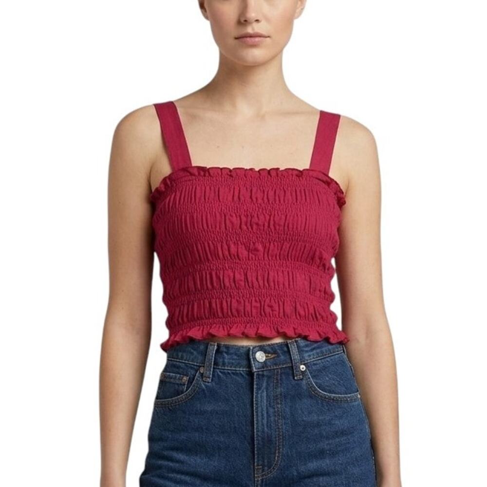 American Eagle Smocked Ruffle Tank Top Red Cropped Women Size S NWOT